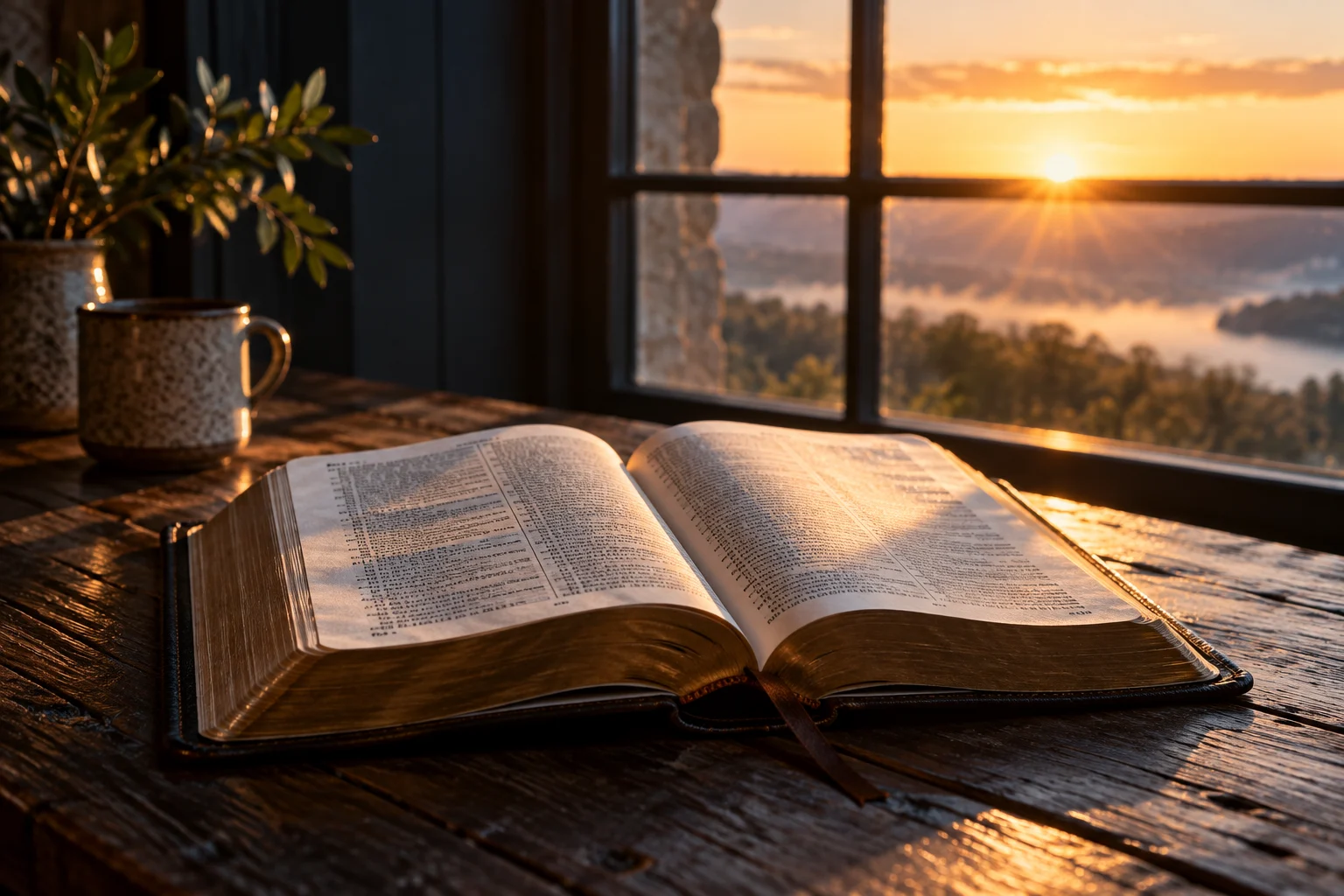 Une Bible ouverte dans une lumière dorée.